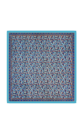 Turquoise Patterned Indian Silk Square Scarf - Thumbnail