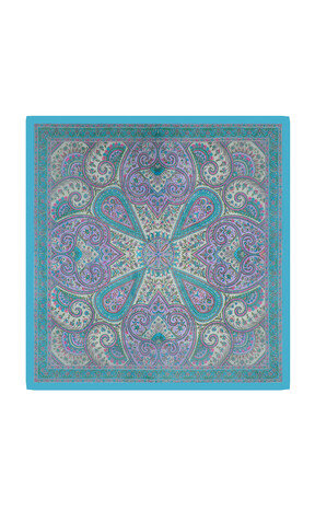 Turquoise Patterned Indian Silk Square Scarf - Thumbnail