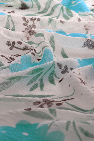 Turquoise Spring Flower Wrap Scarf - Thumbnail