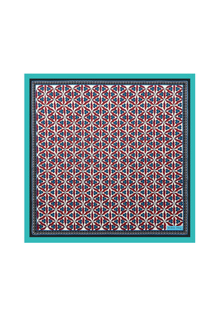 Water Green Çintemani Pattern Silky Pocket Square - Thumbnail