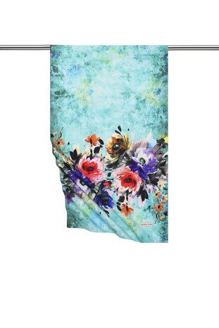 Water Green Flower Silky Foulard - Thumbnail