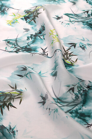 Water Green Patterned Voile Silk Imported Scarf - Thumbnail