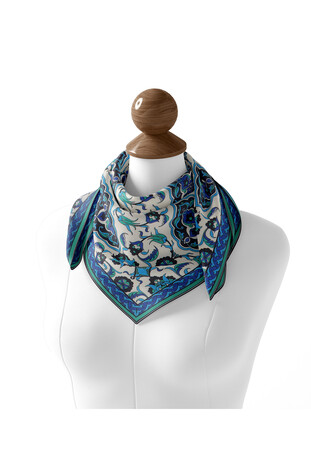 Water Green Tile Pattern Soft Square Scarf - Thumbnail