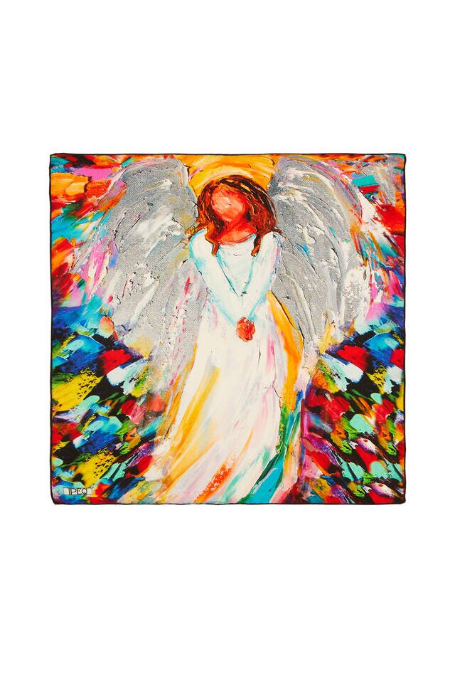 White Angel Pattern Silk Pocket Square 