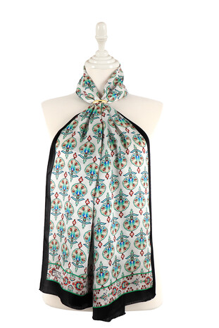 White Carnation Pattern Silk Foulard - Thumbnail