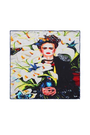 White Frida Silky Pocket Square - Thumbnail