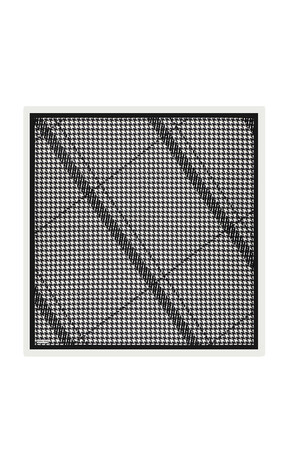 White Line Houndstooth Pattern Twill Silk Square Scarf - Thumbnail