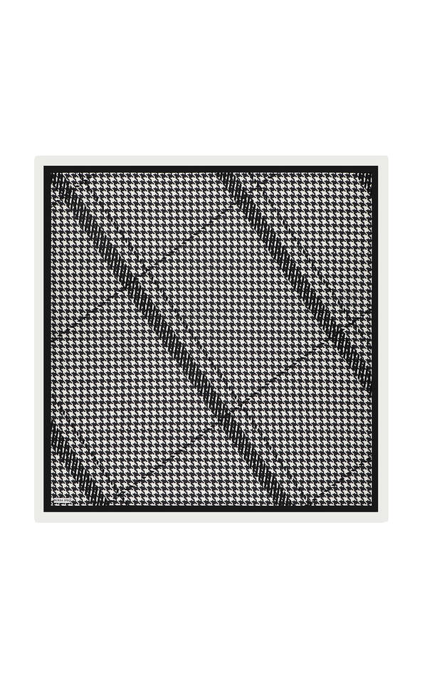 White Line Houndstooth Pattern Twill Silk Square Scarf - 1