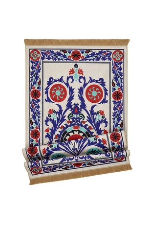 White Velvet Carpet Prayer Rug - Thumbnail