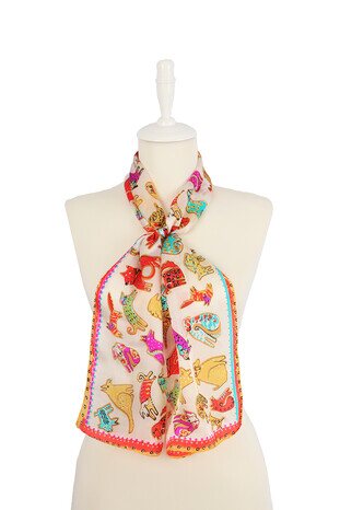 White Yellow Patterned Silk Foulard - Thumbnail