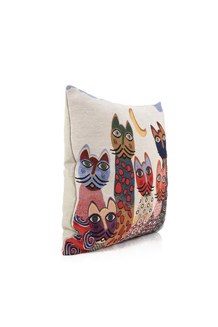 Yellow Cat Pattern Tapestry Throw Pillow - Thumbnail