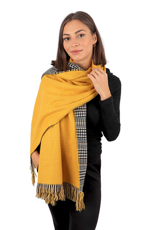 Yellow Double Sided Winter Shawl - Thumbnail