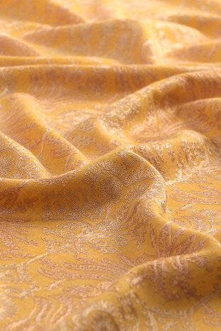 Yellow Embroidered Wool Silk Shawl - Thumbnail