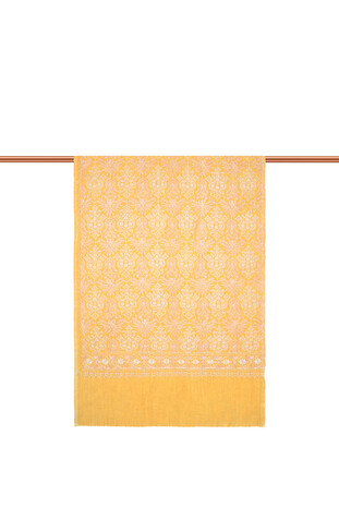 Yellow Embroidered Wool Silk Shawl - Thumbnail