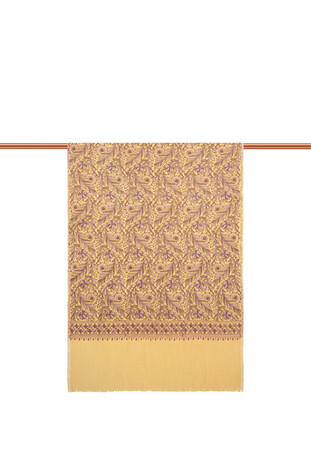 Yellow Embroidered Wool Silk Shawl - Thumbnail