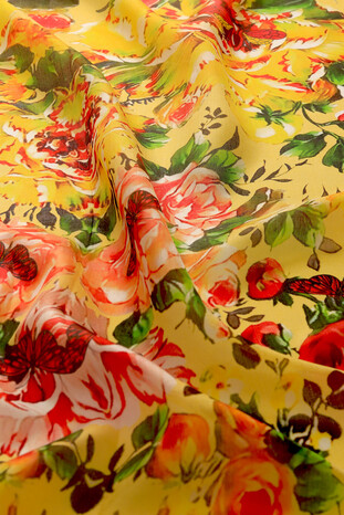 Yellow Patterned Voile Silk Imported Scarf - Thumbnail