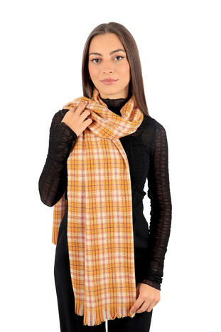 Yellow Purple Plaid Pattern Winter Shawl - Thumbnail